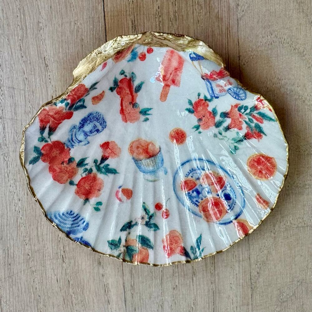 Italian Summer Shell Trinket Dish | Citrus Chinoiserie Jewelry Holder - Picture 2 of 4